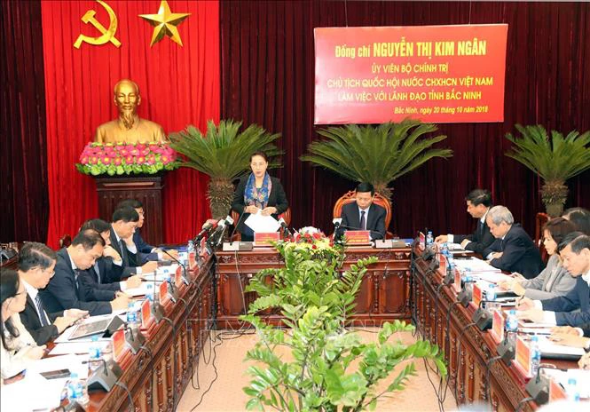 Chủ tịch Quốc hội Nguyễn Thị Kim Ngân phát biểu tại buổi làm việc. Ảnh: TTXVN