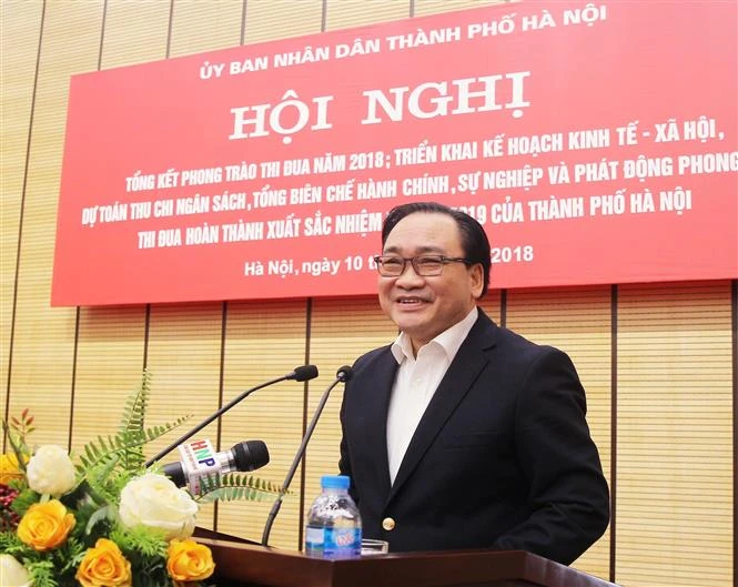 Đồng chí Hoàng Trung Hải, Ủy viên Bộ Chính trị, Bí thư Thành ủy Hà Nội phát biểu chỉ đạo hội nghị. Ảnh: TT-VH