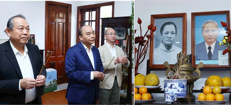 Thủ tướng Nguyễn Xuân Phúc và Phó Thủ tướng Thường trực Trương Hòa Bình dâng hương cố Thủ tướng Phạm Văn Đồng