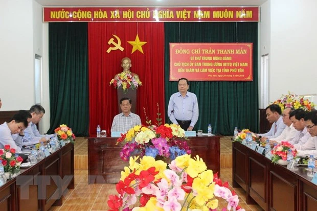 Ông Trần Thanh Mẫn phát biểu tại buổi làm việc với Ủy ban Mặt trận Tổ quốc Việt Nam tỉnh Phú Yên. Ảnh: Thế Lập/TTXVN