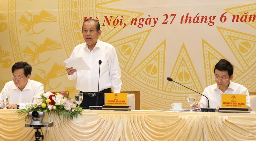 Phó Thủ tướng Thường trực Trương Hòa Bình phát biểu chỉ đạo hội nghị. Ảnh: TTXVN