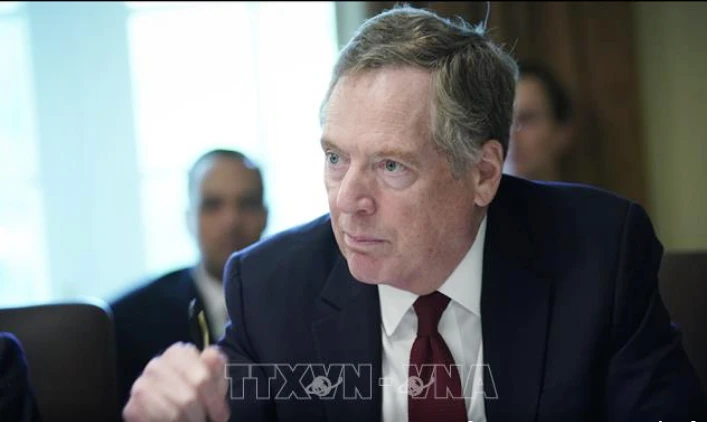 Đại diện thương mại Mỹ Robert Lighthizer phát biểu trong cuộc họp tại Nhà Trắng. Ảnh: AFP/TTXVN