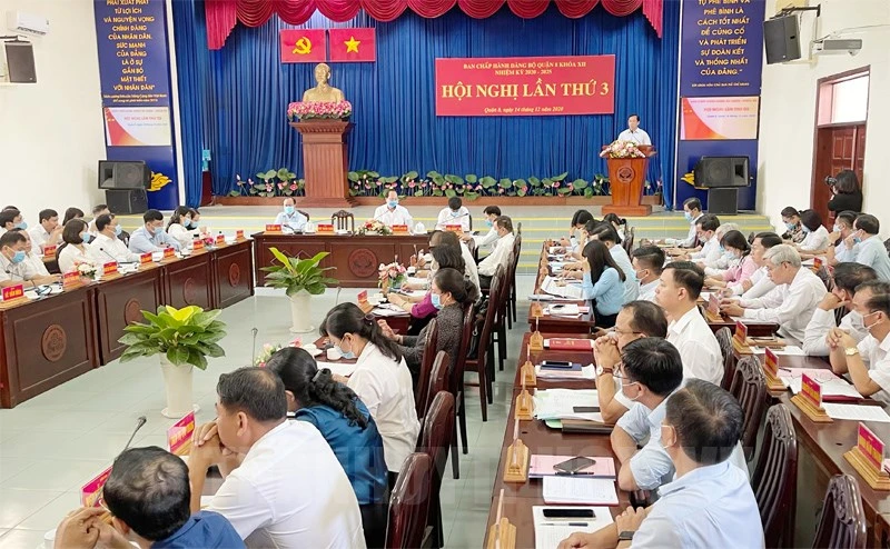 Quang cảnh hội nghị lần thứ 3 Ban chấp hành Đảng bộ Quận 8 khoá XII, nhiệm kỳ 2020-2025. Ảnh: hcmcpv
