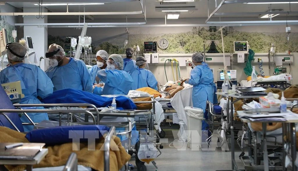 Nhân viên y tế chăm sóc bệnh nhân Covid-19 tại một bệnh viện ở Rio Grande do Sul, Brazil. Ảnh: AFP/TTXVN