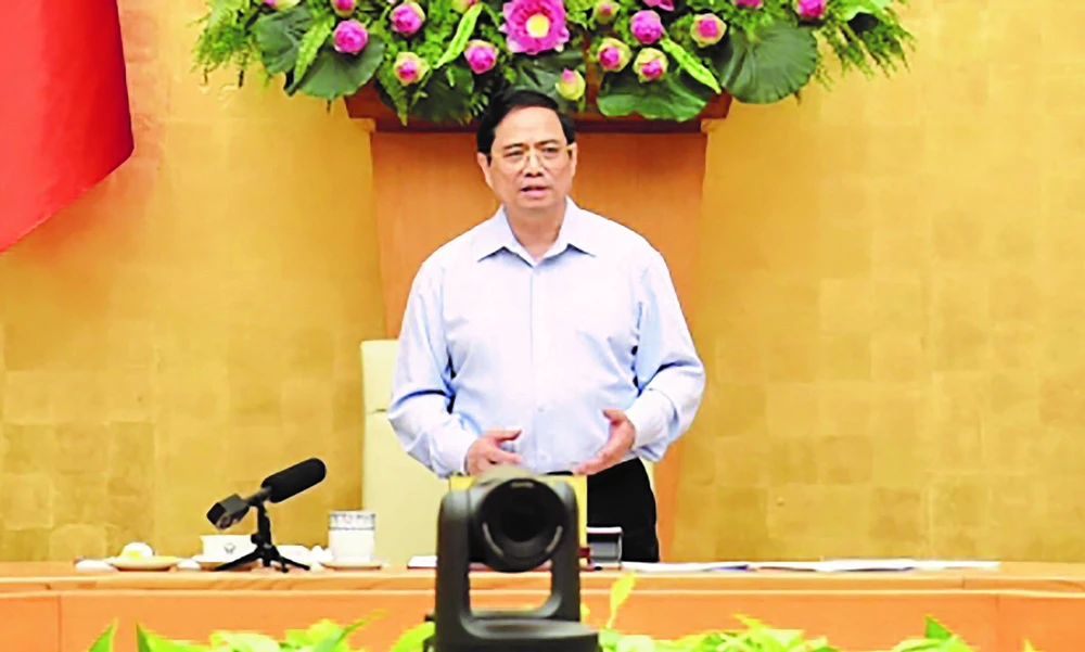 Thủ tướng Phạm Minh Chính phát biểu kết luận hội nghị. Ảnh: VOV