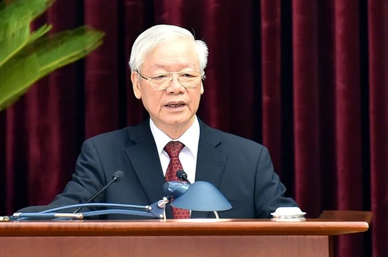 Tổng Bí thư Nguyễn Phú Trọng phát biểu khai mạc hội nghị. Ảnh: VIẾT CHUNG