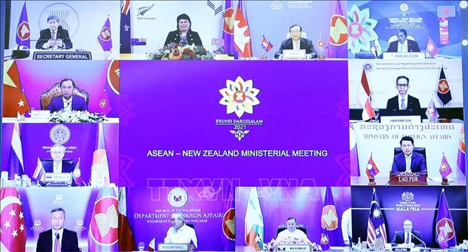 Hội nghị Bộ trưởng Ngoại giao ASEAN - New Zealand theo hình thức trực tuyến. Ảnh: TTXVN