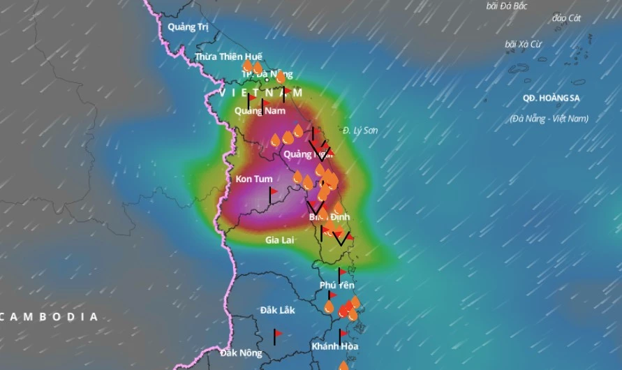 Đến chiều 28-11, khu vực từ Thừa Thiên - Huế đến Ninh Thuận và Tây Nguyên có mưa to