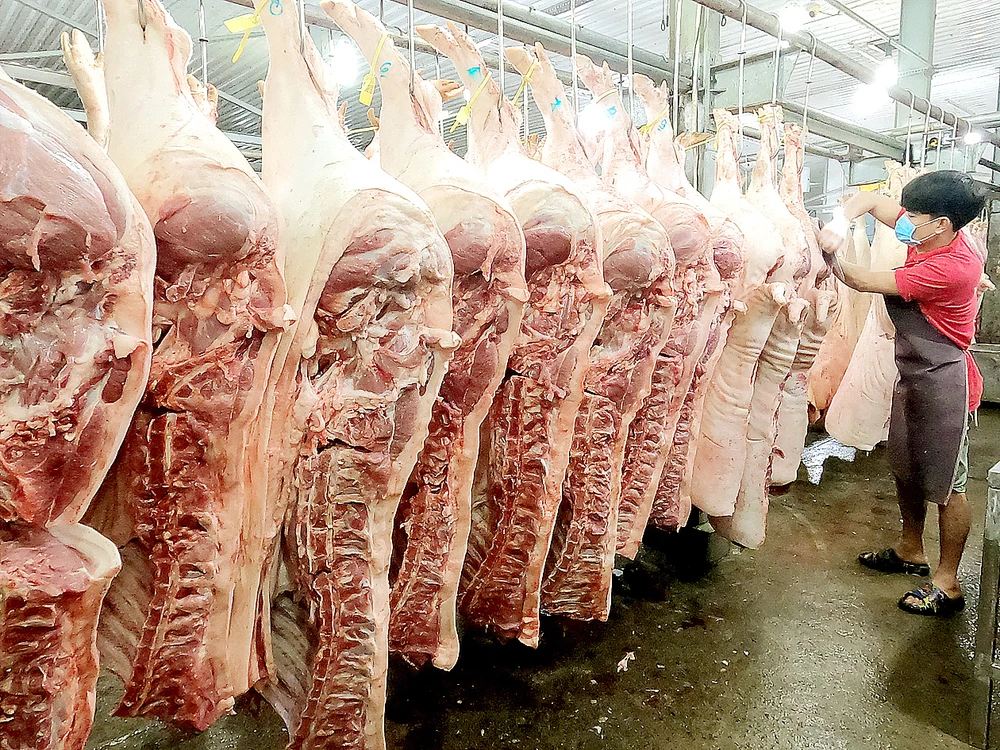 Kinh doanh thịt heo tại chợ Bình Điền. Ảnh: ĐÌNH DƯ