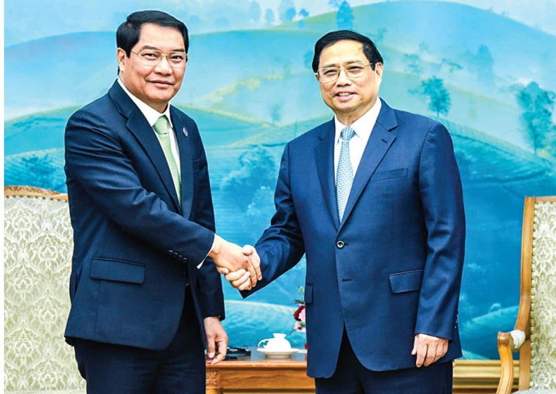 Thủ tướng Phạm Minh Chính tiếp ông Atsaphangthong Siphandone, Đô trưởng Vientiane (Lào). Ảnh: VIẾT CHUNG