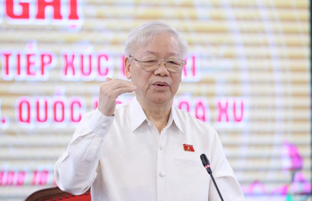 Tổng Bí thư Nguyễn Phú Trọng phát biểu với cử tri Hà Nội. Ảnh: QUANG PHÚC 