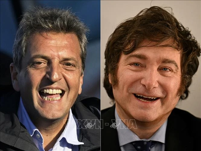 Các ứng viên tranh cử Tổng thống Argentina Sergio Massa (trái) và Javier Milei (phải). Ảnh: AFP/TTXVN