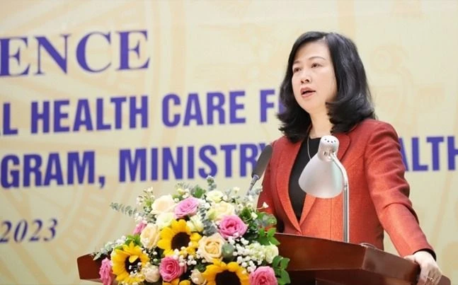 Bộ trưởng Bộ Y tế Đào Hồng Lan phát biểu tại hội nghị. Ảnh: QĐND