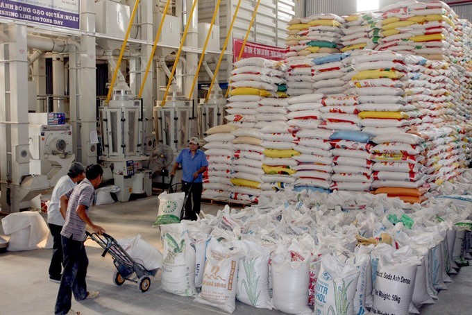 Stack of rice pallets at VINAFOOD’s factory in HCM CIty. — VNA/VNS Photo Đình Huệ 