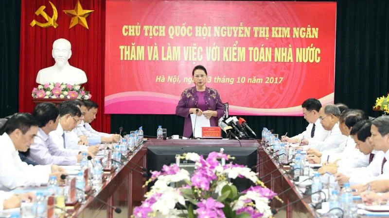 Chủ tịch Quốc hội Nguyễn Thị Kim Ngân phát biểu tại buổi làm việc (nguồn: quochoi.vn)