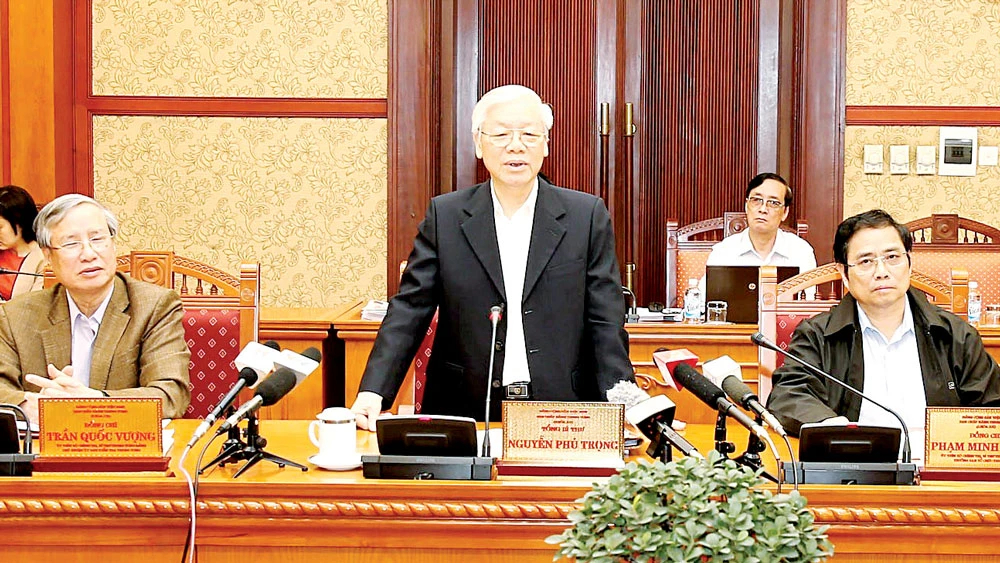 Tổng Bí thư Nguyễn Phú Trọng phát biểu tại cuộc họp Ban Bí thư. Ảnh: TTXVN