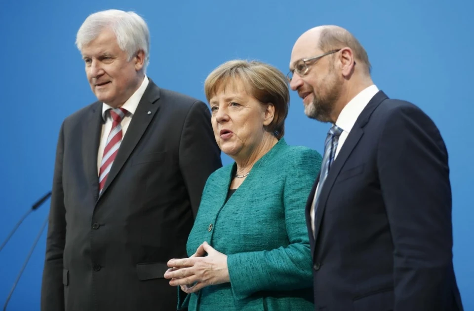 Lãnh đạo đảng ba đảng lớn của Đức phát biểu sau cuộc đàm phán cuối cùng ngày 7-2. Nguồn: REUTERS
