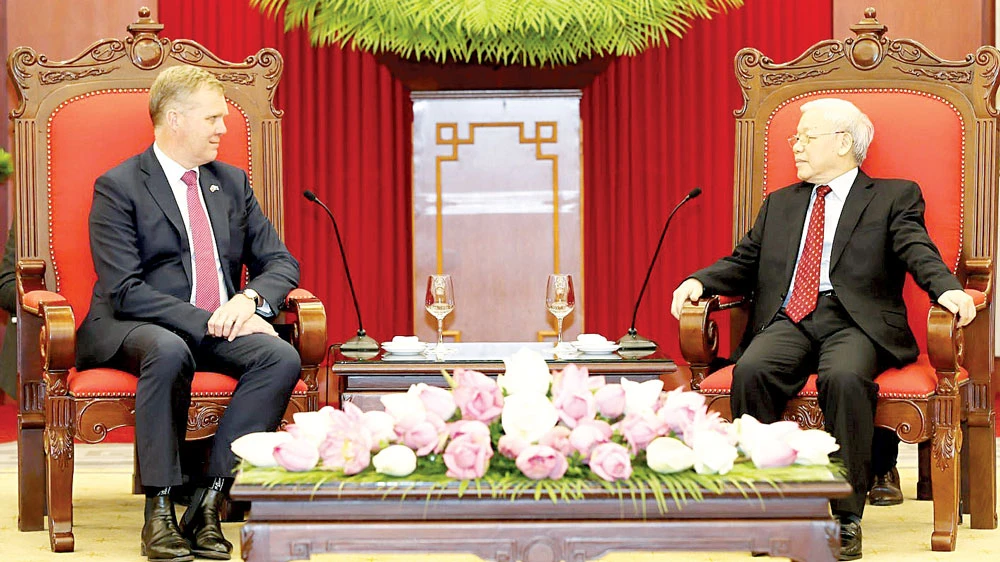Tổng Bí thư Nguyễn Phú Trọng tiếp Chủ tịch Hạ viện Australia Tony Smith thăm chính thức Việt Nam. Ảnh: TTXVN