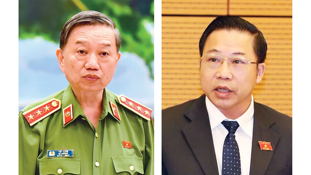Bộ trưởng Bộ Công an Tô Lâm (trái) và Đại biểu Lưu Bình Nhưỡng, Ủy viên Thường trực Ủy ban Về các vấn đề xã hội. Ảnh: VIẾT CHUNG