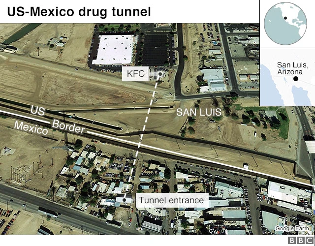 Đường hầm 180m nối một nhà hàng KFC cũ ở Arizona, Mỹ, tới một ngôi nhà ở Mexico