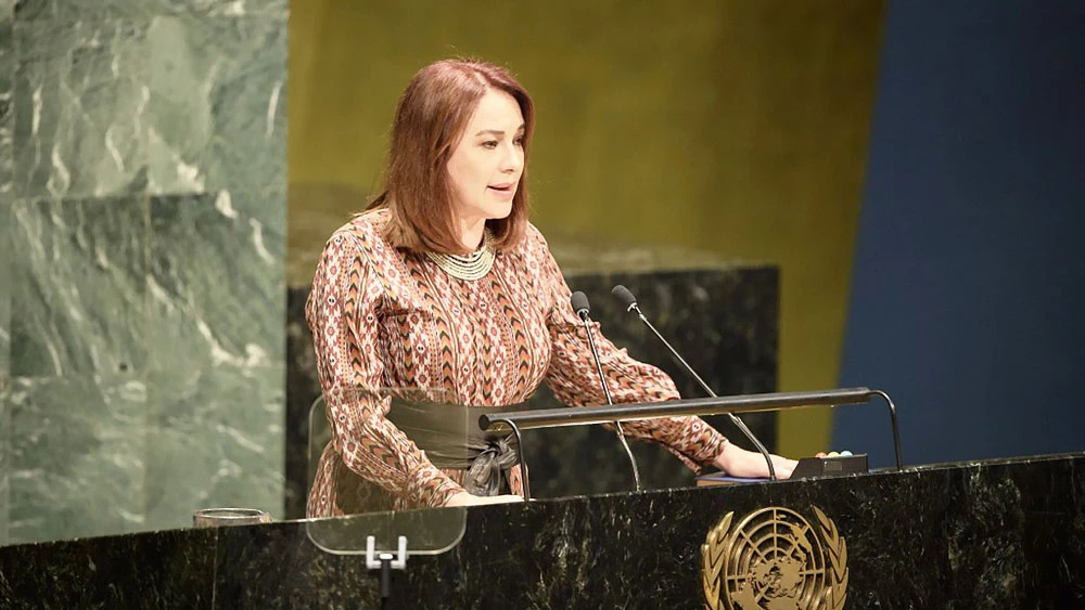 Tân Chủ tịch ĐHĐ LHQ, bà Maria Fernanda Espinosa, phát biểu tại phiên họp thứ 73