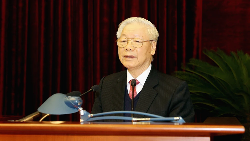 Tổng Bí thư, Chủ tịch nước Nguyễn Phú Trọng phát biểu bế mạc Hội nghị. Ảnh: TTXVN