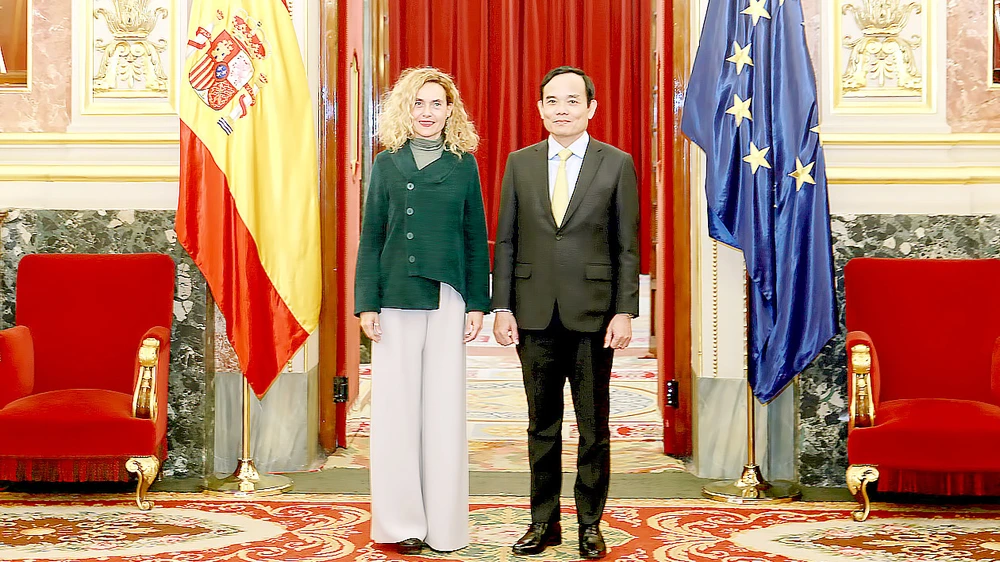 Phó Thủ tướng Chính phủ Trần Lưu Quang hội kiến Chủ tịch Hạ viện Tây Ban Nha Meritxell Batet. Ảnh: TTXVN
