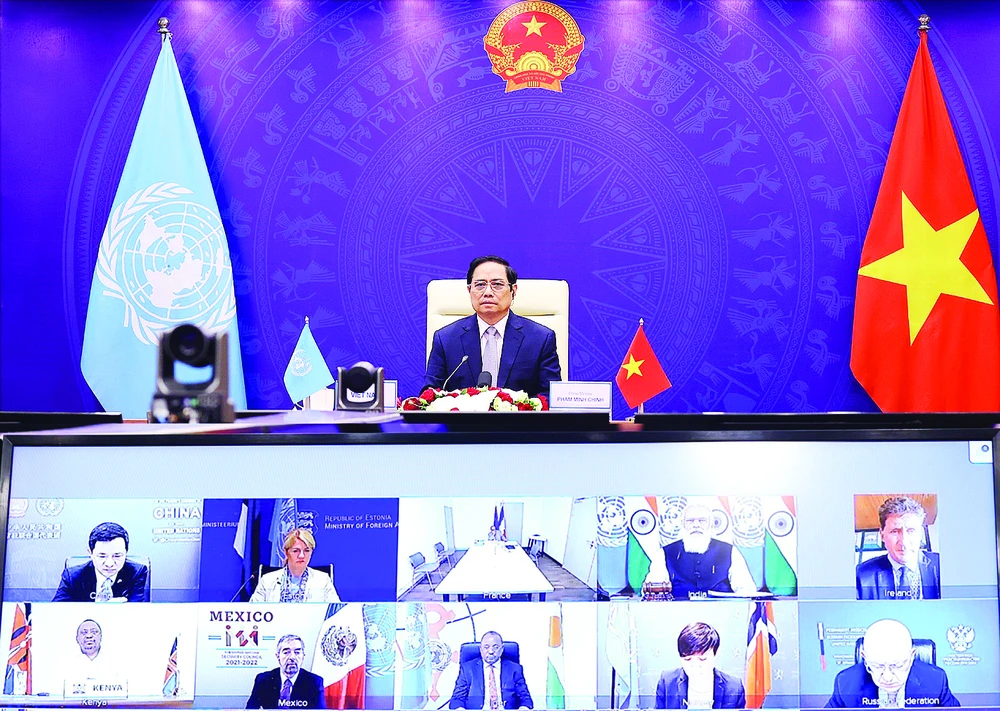 Thủ tướng Phạm Minh Chính phát biểu tại Phiên thảo luận mở cấp cao trực tuyến của Hội đồng Bảo an Liên hiệp quốc