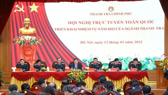Phó Thủ tướng Lê Minh Khái cùng lãnh đạo Thanh tra Chính phủ chủ trì. Ảnh: TTXVN