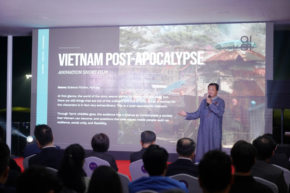 Đạo diễn Phan Gia Nhật Linh giới thiệu về dự án phim triều đại nhà Trần, nổi bật là bộ ba phim điện ảnh "Đại chiến Bạch Đằng giang". Ảnh: VOV