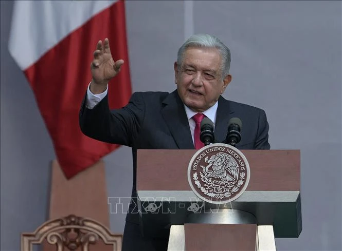 Tổng thống Mexico Andres Manuel Lopez Obrador phát biểu tại Mexico City. Ảnh: AFP/TTXVN