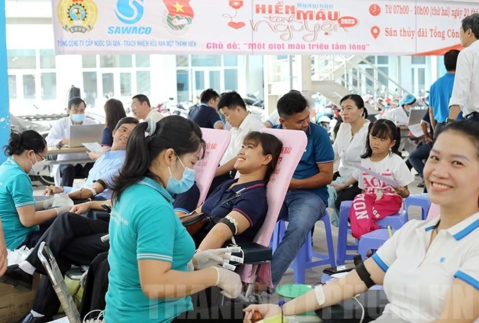 Đoàn viên, CNVC-LĐ SAWACO hiến máu tại “Ngày hội hiến máu tình nguyện năm 2023”. Ảnh: thanhuy.vn