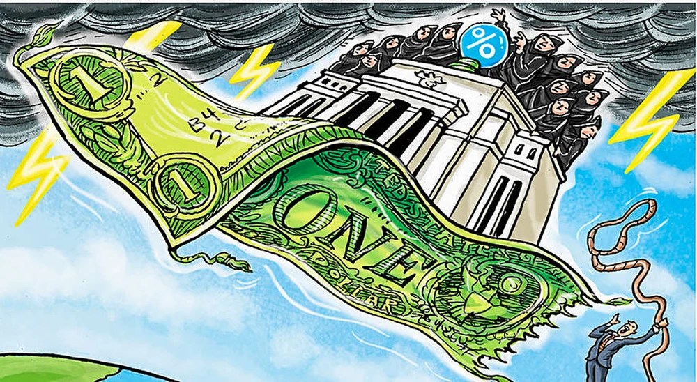 Biếm họa về vai trò của đồng USD và hệ thống tiền tệ theo thỏa thuận Bretton Woods.