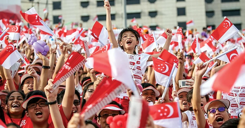 Người Singapore trong Lễ diễu hành Ngày quốc khánh lần thứ 57 vào ngày 9-8-2022. 