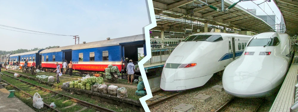 Phải thay đổi tư duy đường sắt không phải là lạc hậu (ảnh trái), mà nay đường sắt tốc độ cao đã trở thành phương tiện giao thông hiện đại (ảnh phải).