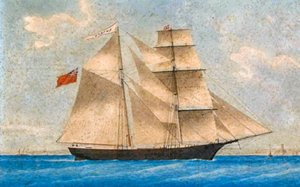 Một bức họa vẽ tàu Mary Celeste (khi đó tên là Amazon) năm 1861.