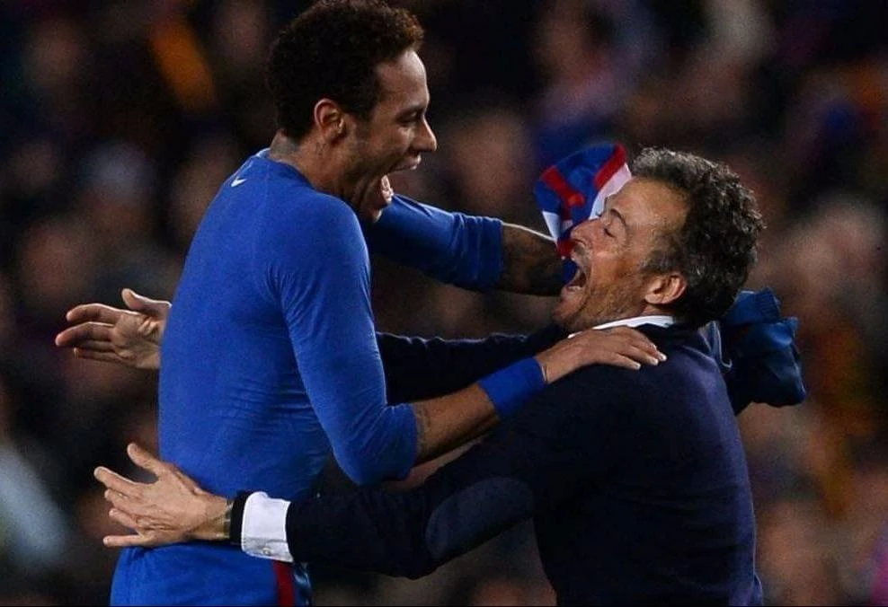 Neymar và HLV Enrique khi còn làm việc chung ở Barcelona