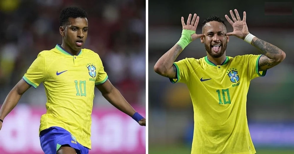 Rodrygo Goes và Neymar trong màu áo Brazil