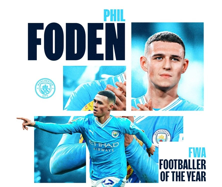 Phil Foden giành giải Cầu thủ xuất sắc nhất năm của Hiệp hội phóng viên bóng đá Anh