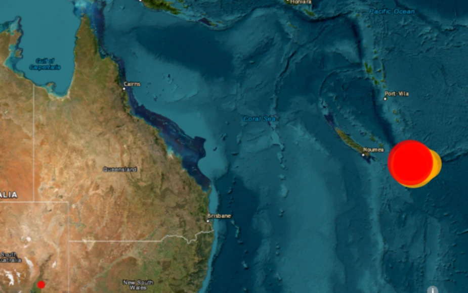 Vị trí trận động đất 7,1 độ Richter đã làm rung chuyển khu vực phía Đông Nam quần đảo Loyalty. Ảnh : 7News