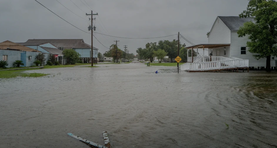 Nước lũ tràn vào một khu phố ở Dulac, Louisiana khi cơn bão Francine tiến gần đến bờ biển. Ảnh: GETTY IMAGES