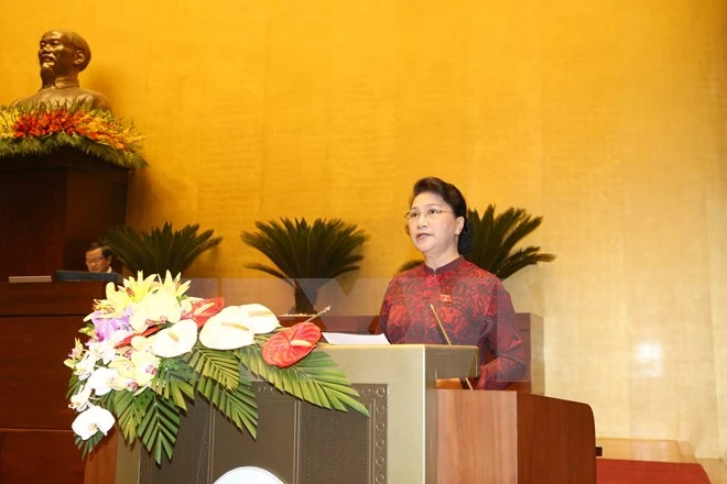 Chủ tịch Quốc hội Nguyễn Thị Kim Ngân phát biểu khai mạc. 