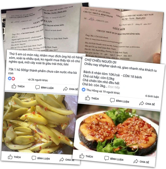 Thư mời các chủ tài khoản Facebook kê khai hoạt động kinh doanh của Chi cục Thuế quận Bình Thạnh. Ảnh dưới: Một số sản phẩm đang được rao bán trên Facebook. 