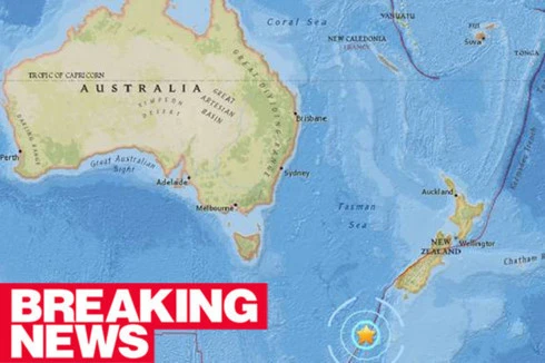 Trận động đất xảy ra tại vùng biển phía Nam New Zealand. Ảnh: USGS.