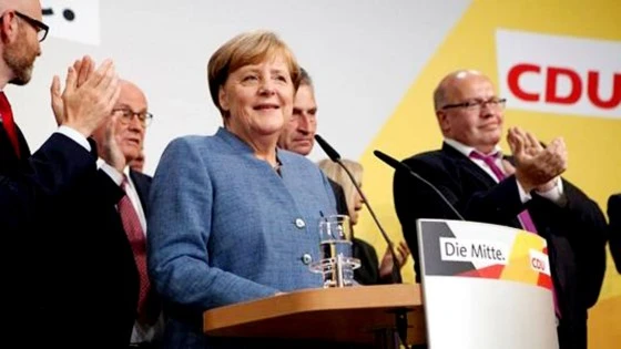 Thủ tướng Đức Angela Merkel tại cuộc họp công bố chiến thắng của liên minh CDU-CSU trong cuộc bầu cử Quốc hội. Ảnh: CNBC