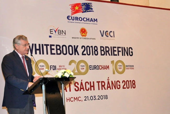  Lãnh đạo EuroCham phát biểu ra mắt Sách trắng 2018.