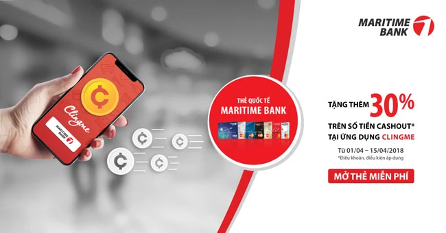 Maritime Bank phối hợp với ứng dụng Clingme ưu đãi tặng thêm 30%