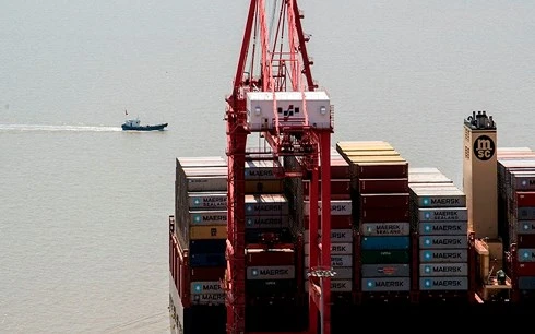 Hàng hóa Mỹ tập kết tại cảng nước sâu Dương Sơn, Thượng Hải ngày 9/4/2018. (Ảnh: Getty Images)