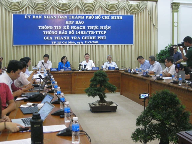 Quang cảnh họp báo, công bố kết luận thanh tra đối với khu đô thị (KĐT) mới Thủ Thiêm.