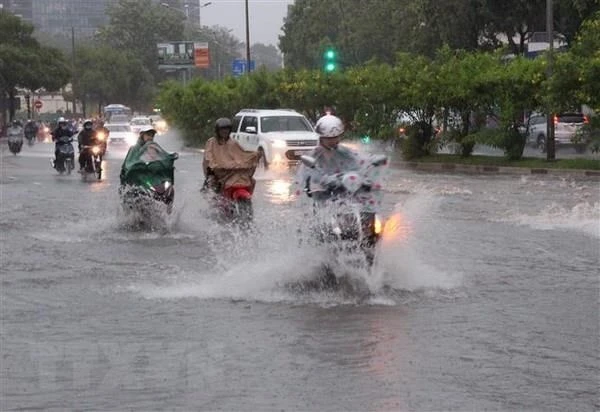Ngập nước mỗi khi mưa lớn tại đường Nguyễn Hữu Cảnh, quận Bình Thạnh. (Ảnh: Xuân Dự/TTXVN)